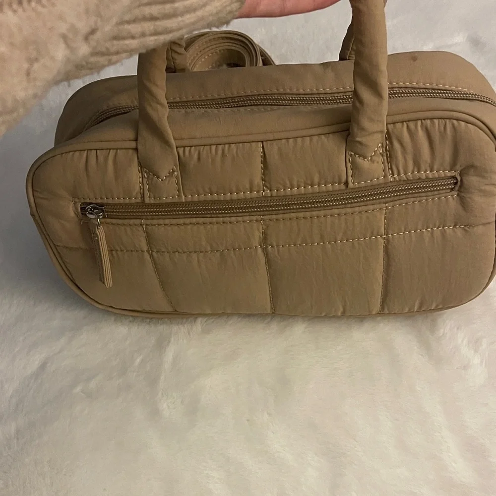 WestBronco- Tan Nylon Quilted Handbag with Bow charm